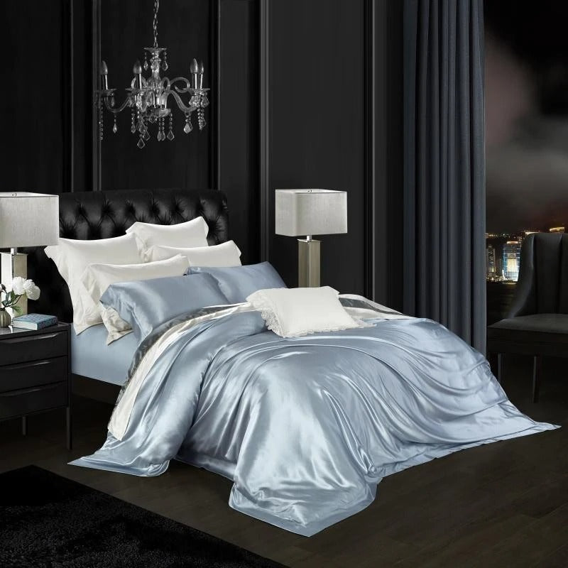 Eloise Bali Blue Luxury Pure Mulberry Silk Bedding Set Duvet Cover Set - Venetto Design Venettodesign.com