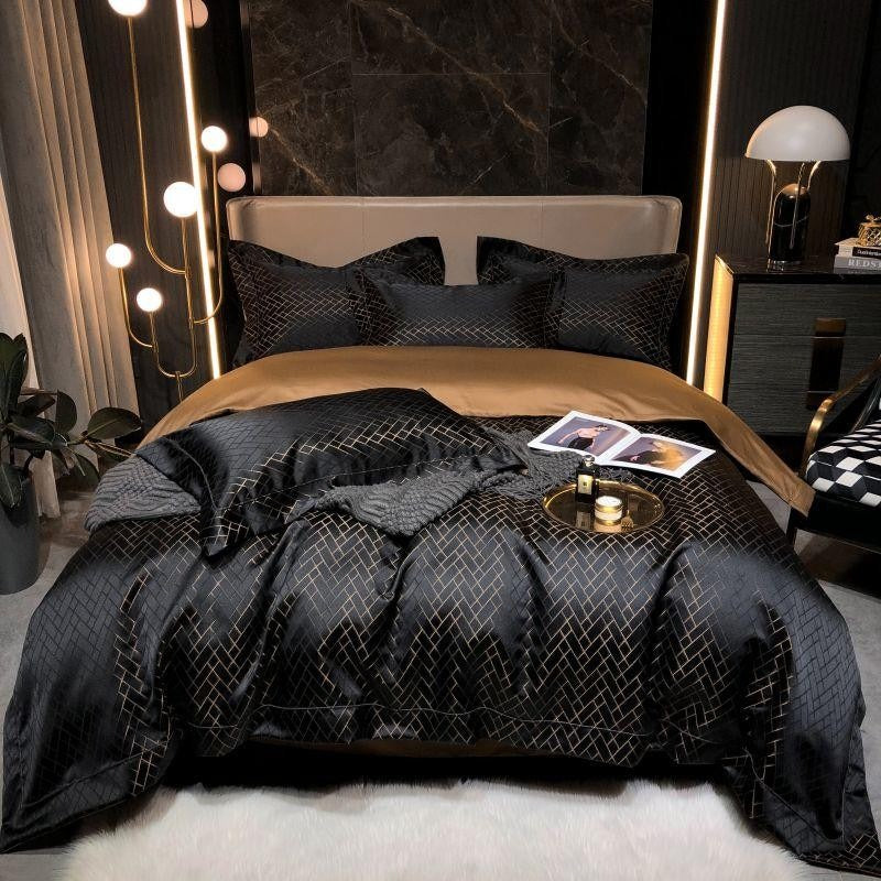 Talia Black Gold Cotton Satin Duvet Cover Set Duvet Cover Set - Venetto Design Venettodesign.com