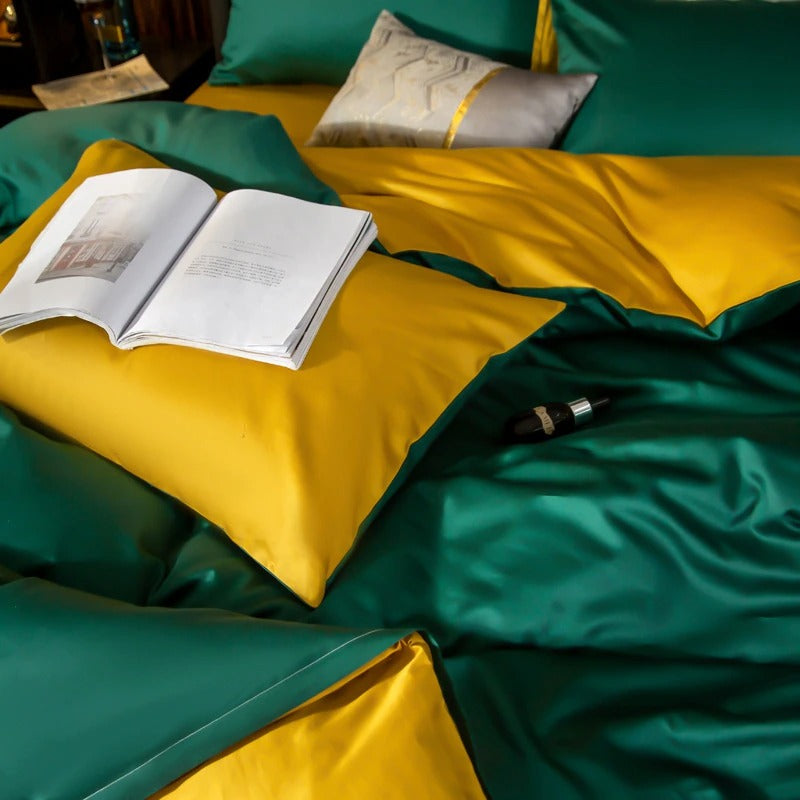 Shemir Emerald Green Gold Reversible Egyptian Cotton Duvet Cover Set Duvet Cover Set - Venetto Design Venettodesign.com