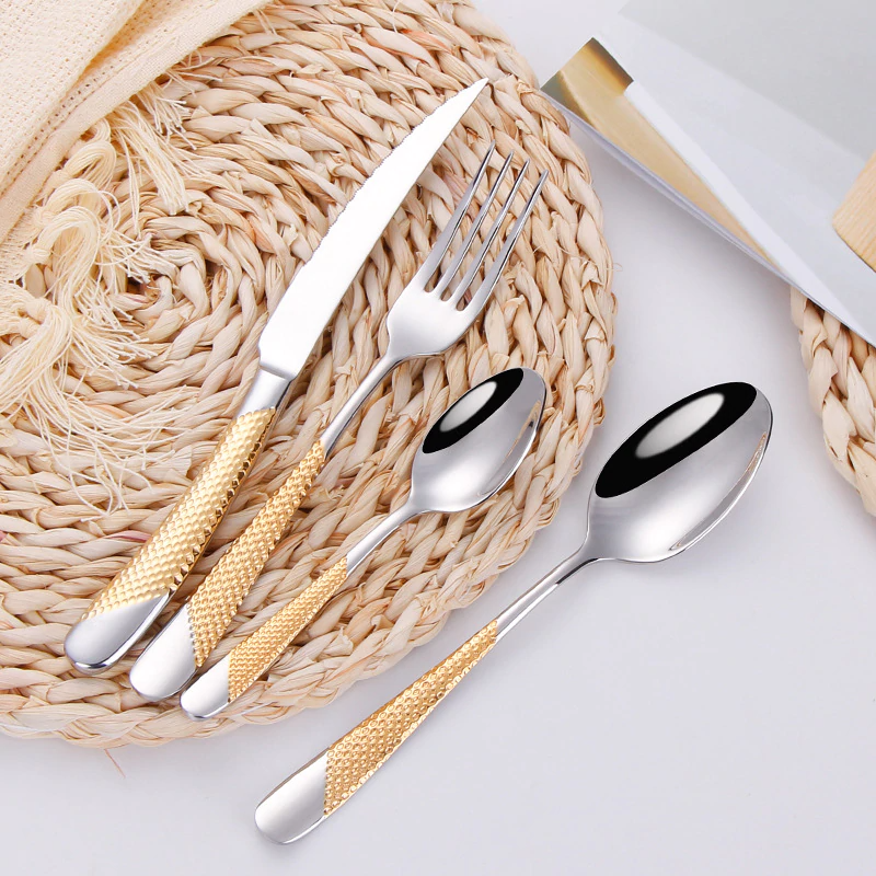 Ferran Diagonal Textured Stainless Steel Cutlery Set Cutlery - Venetto Design Venettodesign.com