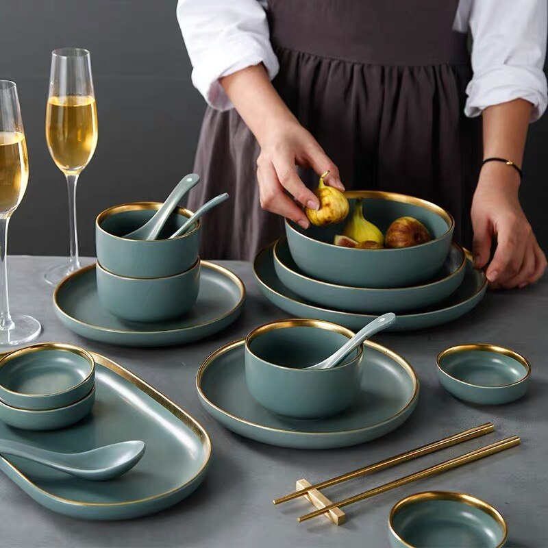 Celeste Grey Green Luxury Dinnerware Set Plate - Venetto Design Venettodesign.com