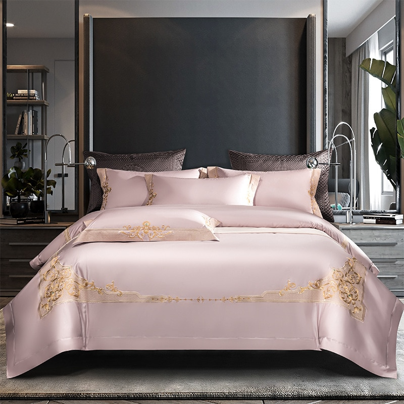 Cleopatra Pearl Pink Luxury Egyptian Cotton Duvet Cover Set Duvet Cover Set - Venetto Design Queen / Flat Sheet / 4 Pieces Venettodesign.com