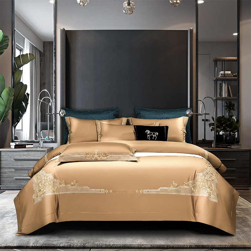 Cleopatra Fairwood Brown Luxury Egyptian Cotton Duvet Cover Set Duvet Cover Set - Venetto Design Queen / Flat Sheet / 4 Pieces Venettodesign.com