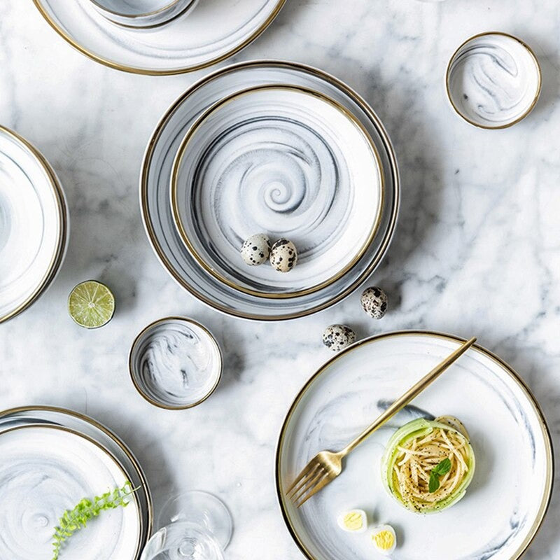 Catalina White Marble Luxury Dinnerware Set Plate - Venetto Design Venettodesign.com