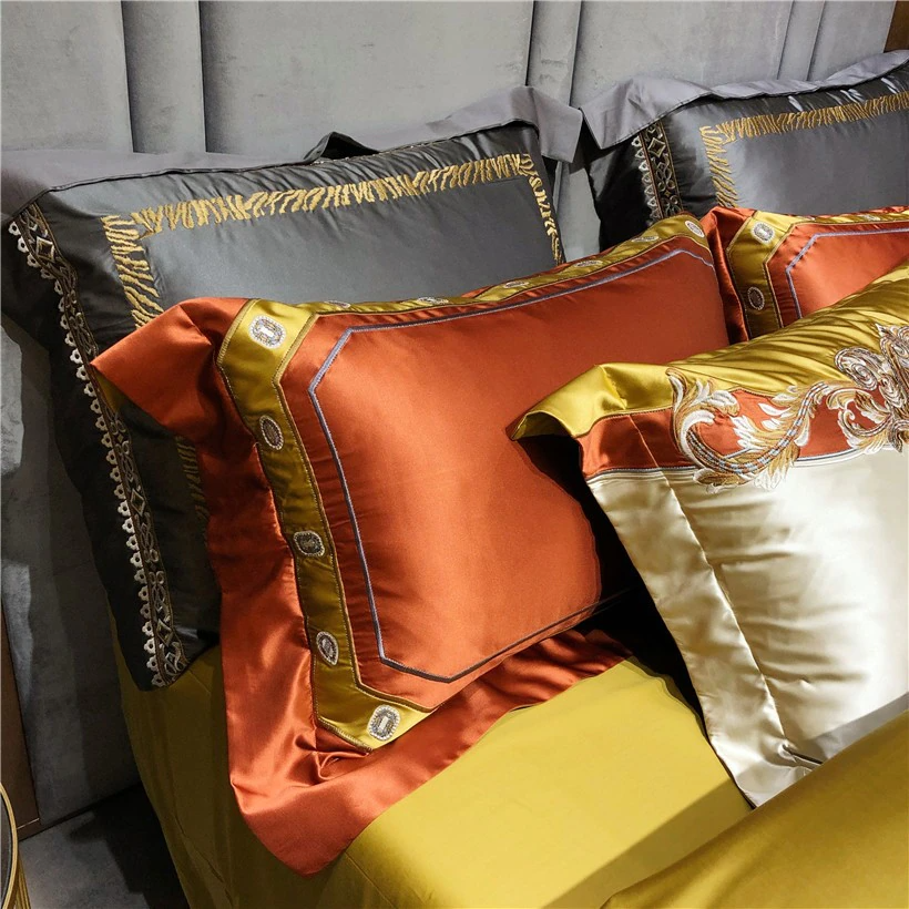 Daniella Gold Damask Embroidered Satin Egyptian Cotton Duvet Cover Set Duvet Cover Set - Venetto Design Venettodesign.com
