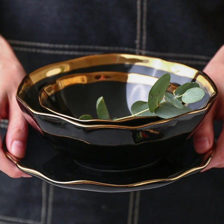 Nora Black White Luxury Dinnerware Set Plate - Venetto Design Venettodesign.com