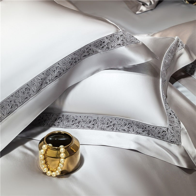 Willa Silver Modern Satin Egyptian Cotton Bedding Set