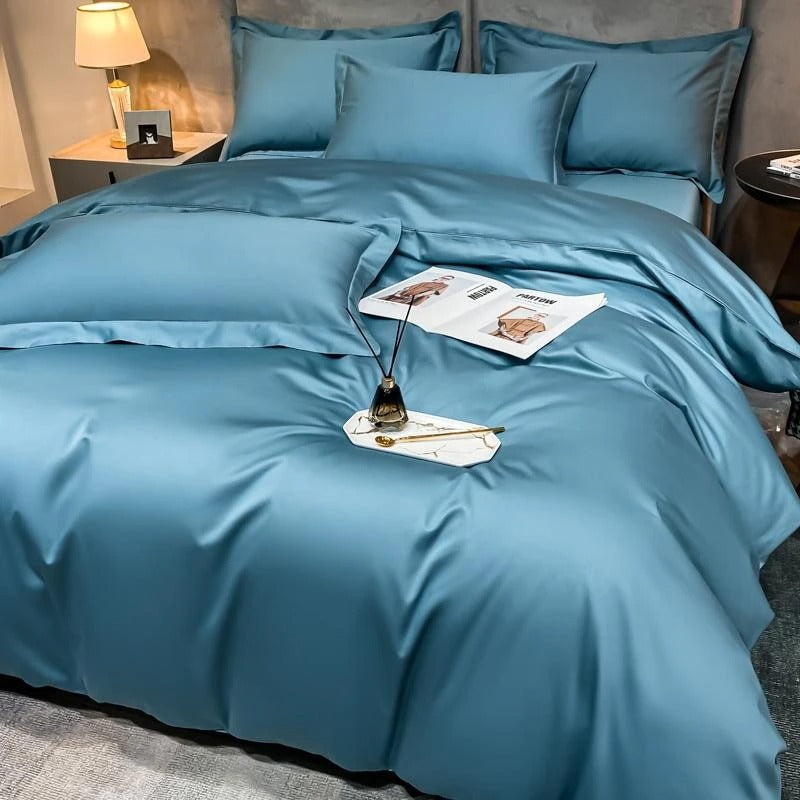 Neo Sky Blue Silky Cotton Duvet Cover Set Duvet Cover Set - Venetto Design Venettodesign.com