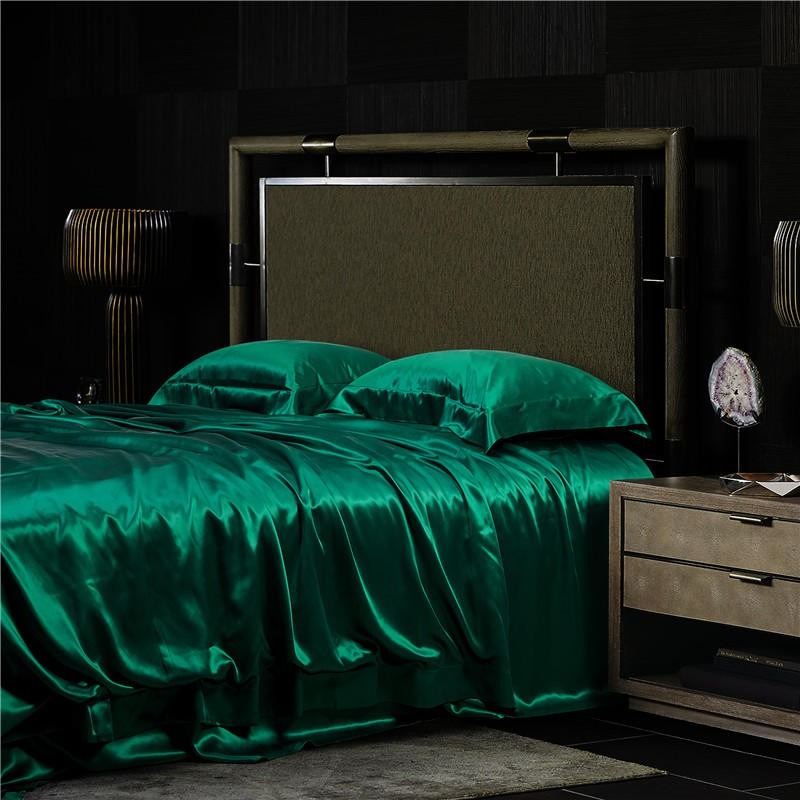 Eloise Emerald Green Luxury Pure Mulberry Silk Bedding Set Duvet Cover Set - Venetto Design Venettodesign.com