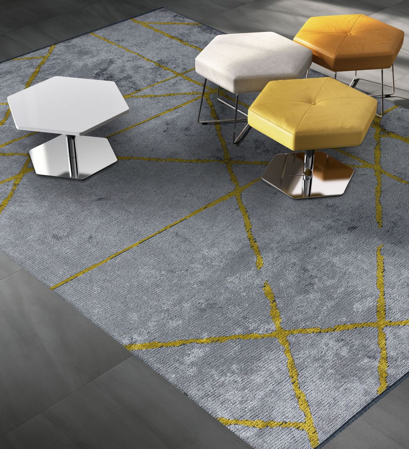 Grid Light Grey - Yellow Rug Rugs - Venetto Design Venettodesign.com