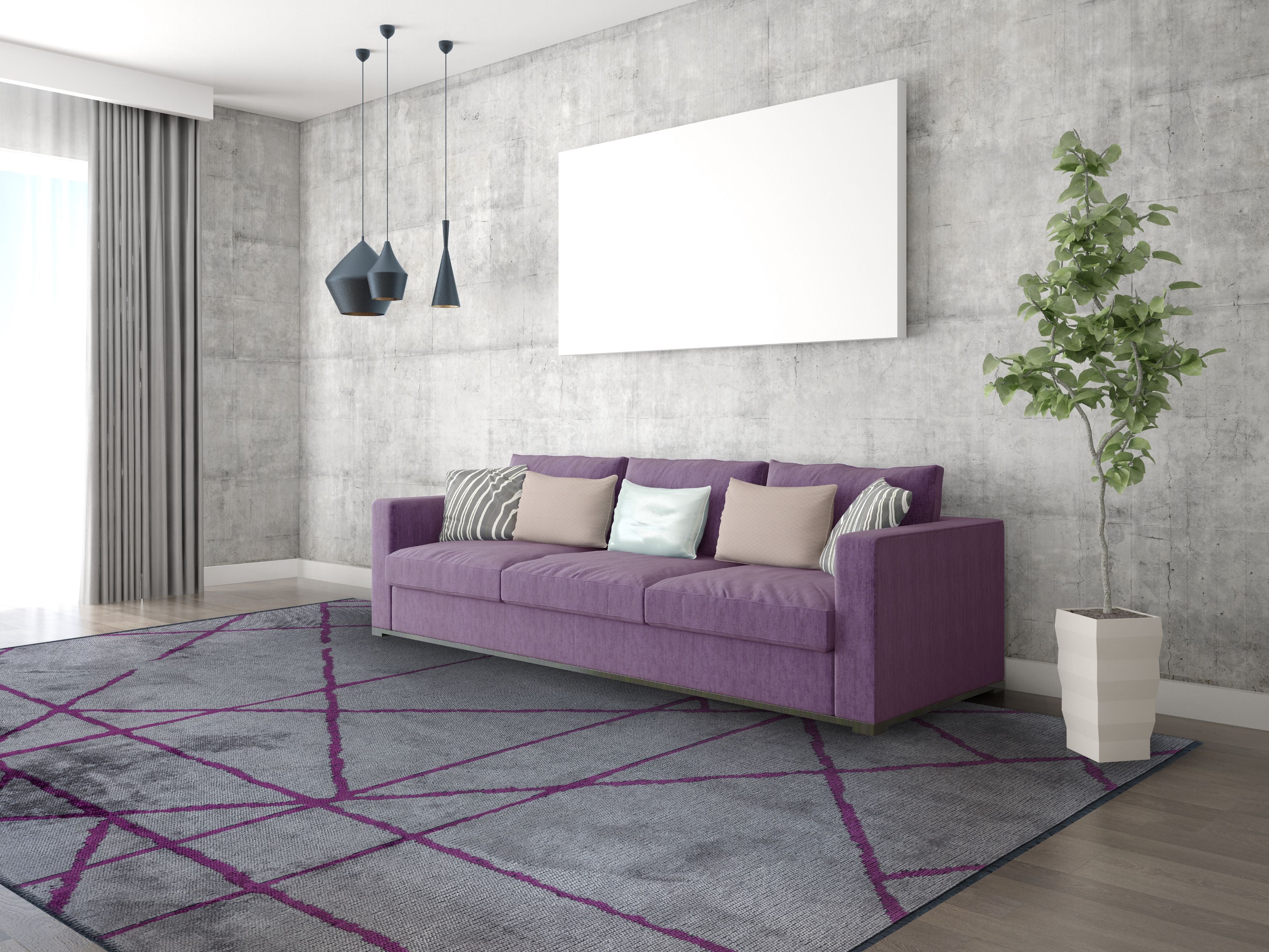 Grid Light Grey - Purple Rug Rugs - Venetto Design Venettodesign.com