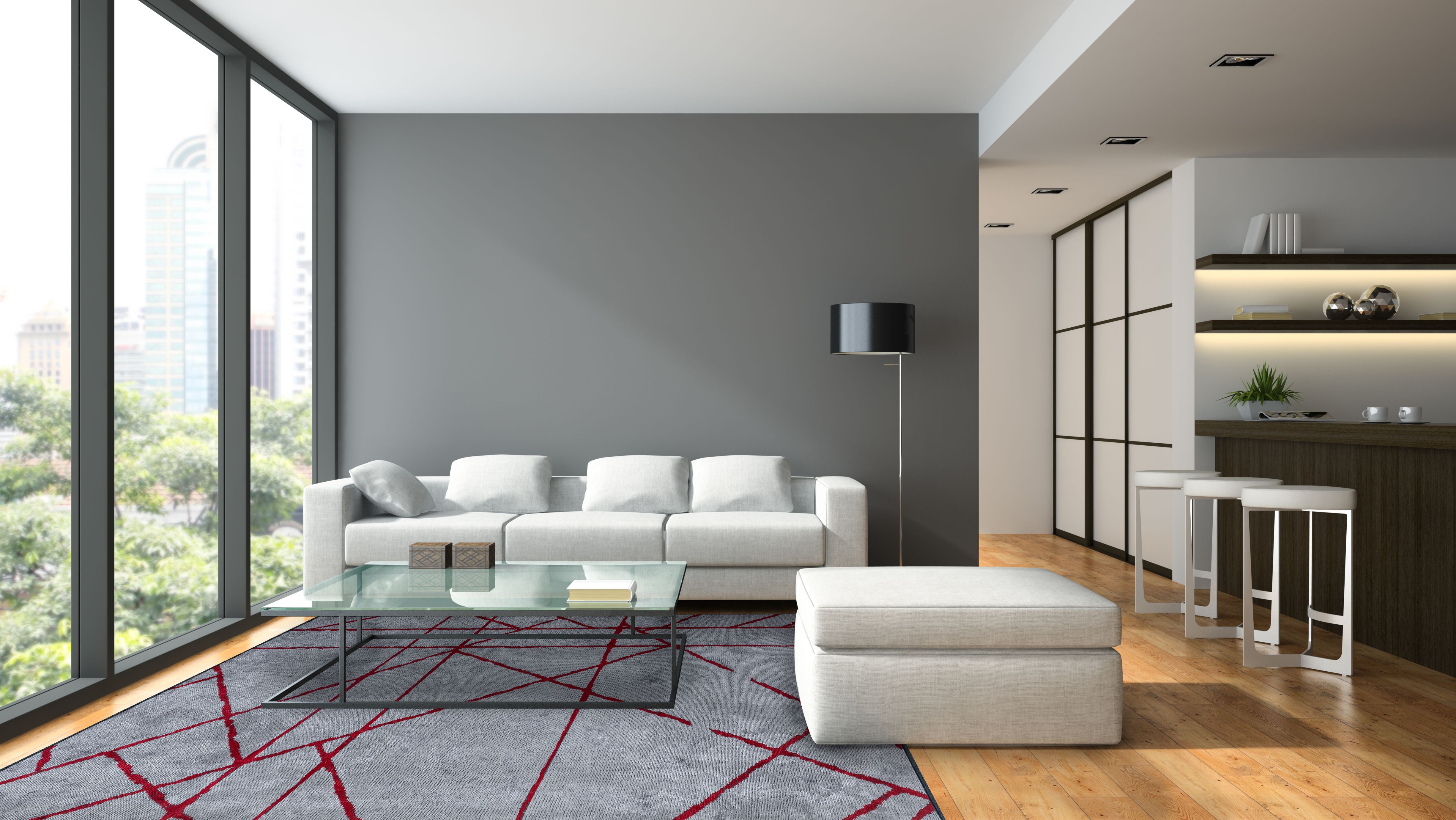 Grid Light Grey - Red Rug Rugs - Venetto Design Venettodesign.com
