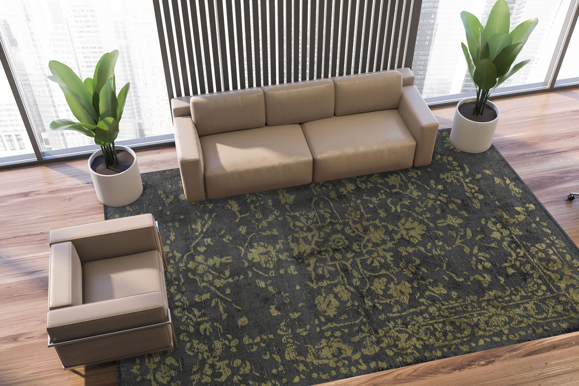 Flora Green - Anthracite Rug Rugs - Venetto Design Venettodesign.com