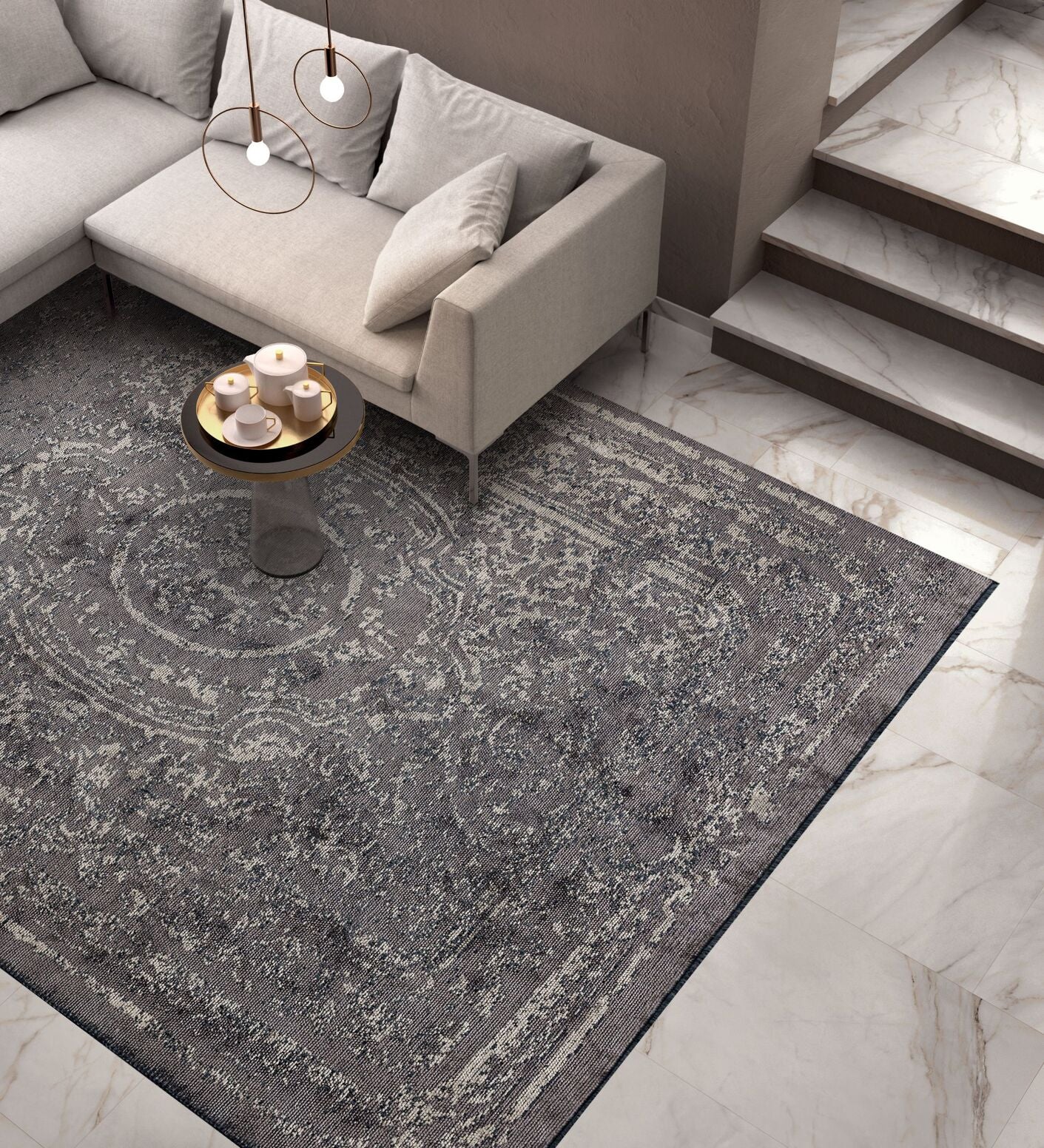Babylon Dark Grey - Beige Rug Rugs - Venetto Design Venettodesign.com