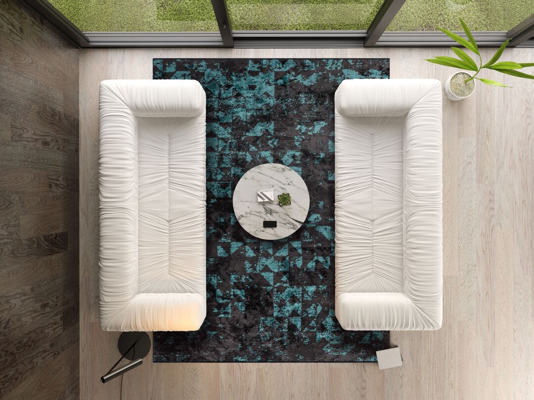 Triangle Charcoal - Turquoise Rug Rugs - Venetto Design Venettodesign.com
