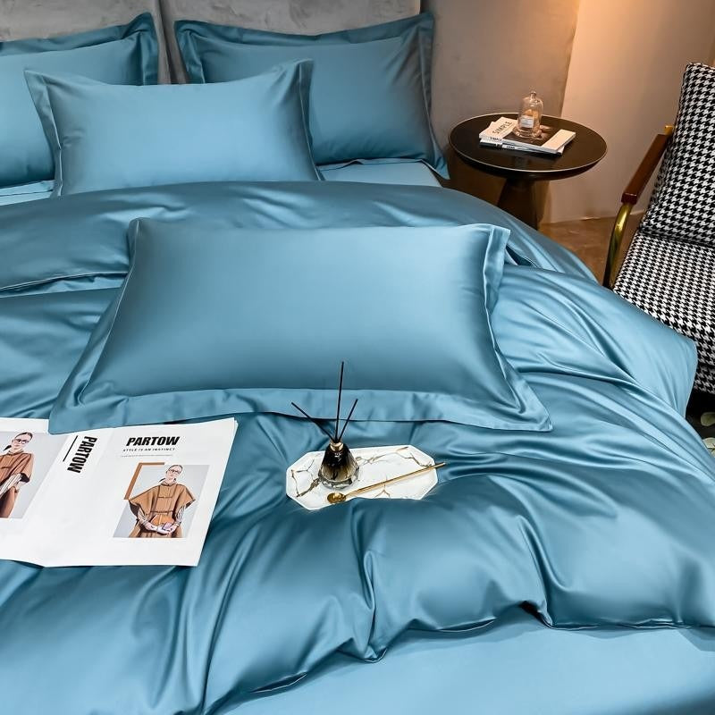 Neo Sky Blue Silky Cotton Duvet Cover Set Duvet Cover Set - Venetto Design Venettodesign.com