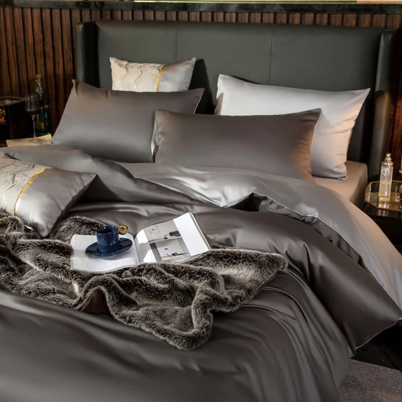 Shemir Grey Silver Reversible Egyptian Cotton Duvet Cover Set Duvet Cover Set - Venetto Design Venettodesign.com