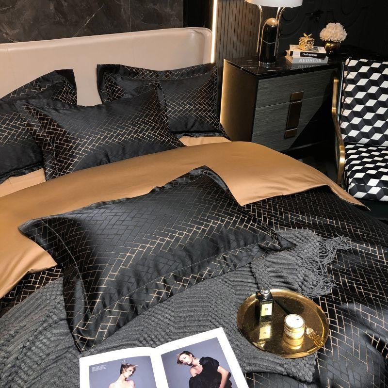 Talia Black Gold Cotton Satin Duvet Cover Set Duvet Cover Set - Venetto Design Venettodesign.com