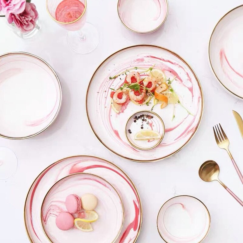 Catalina Pink Marble Luxury Dinnerware Set Plate - Venetto Design Venettodesign.com