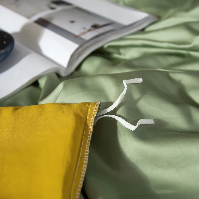 Shemir Light Green Gold Reversible Egyptian Cotton Duvet Cover Set Duvet Cover Set - Venetto Design Venettodesign.com