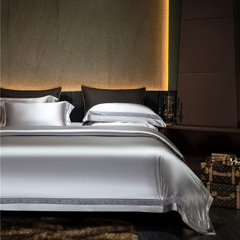 Willa Silver Modern Satin Egyptian Cotton Bedding Set
