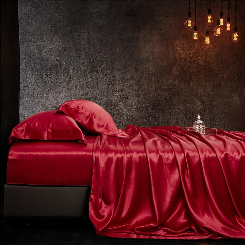 Eloise Ruby Red Luxury Pure Mulberry Silk Bedding Set Duvet Cover Set - Venetto Design Venettodesign.com