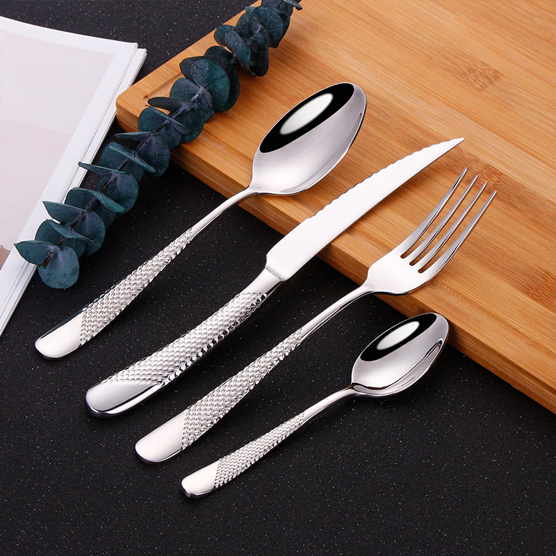 Ferran Diagonal Textured Stainless Steel Cutlery Set Cutlery - Venetto Design Silver / 24 Pieces Set Venettodesign.com