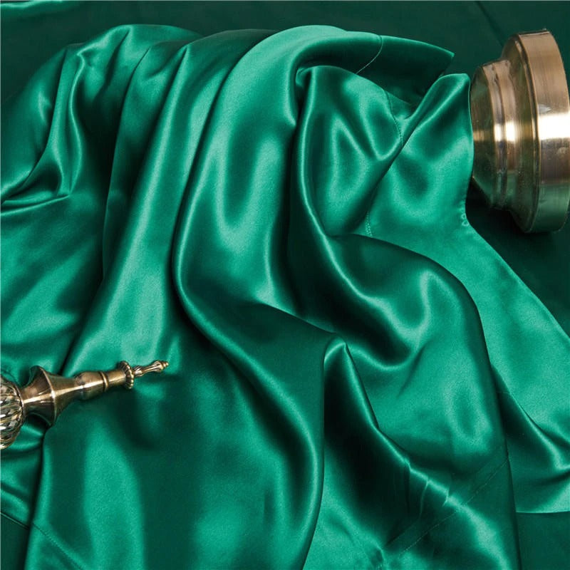 Eloise Emerald Green Luxury Pure Mulberry Silk Bedding Set Duvet Cover Set - Venetto Design Venettodesign.com