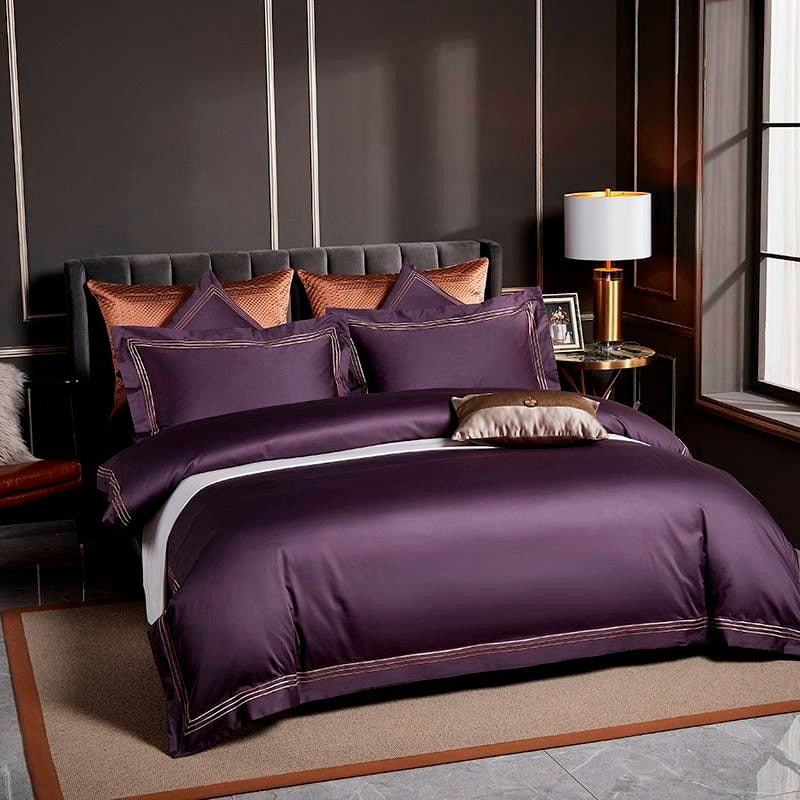 Leila Purple Embroidered Edge Egyptian Cotton Duvet Cover Set Duvet Cover Set - Venetto Design Venettodesign.com