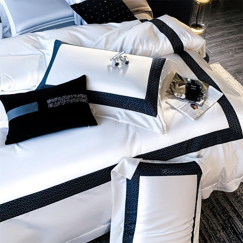 Sablier White Luxury Egyptian Cotton Duvet Cover Set Duvet Cover Set - Venetto Design Venettodesign.com