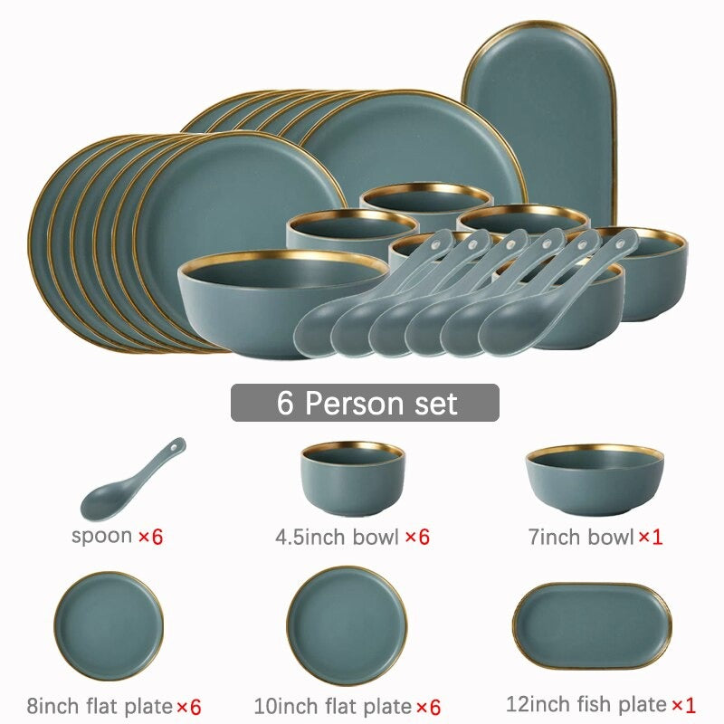 Celeste Grey Green Luxury Dinnerware Set Plate - Venetto Design 6 Person Set Venettodesign.com