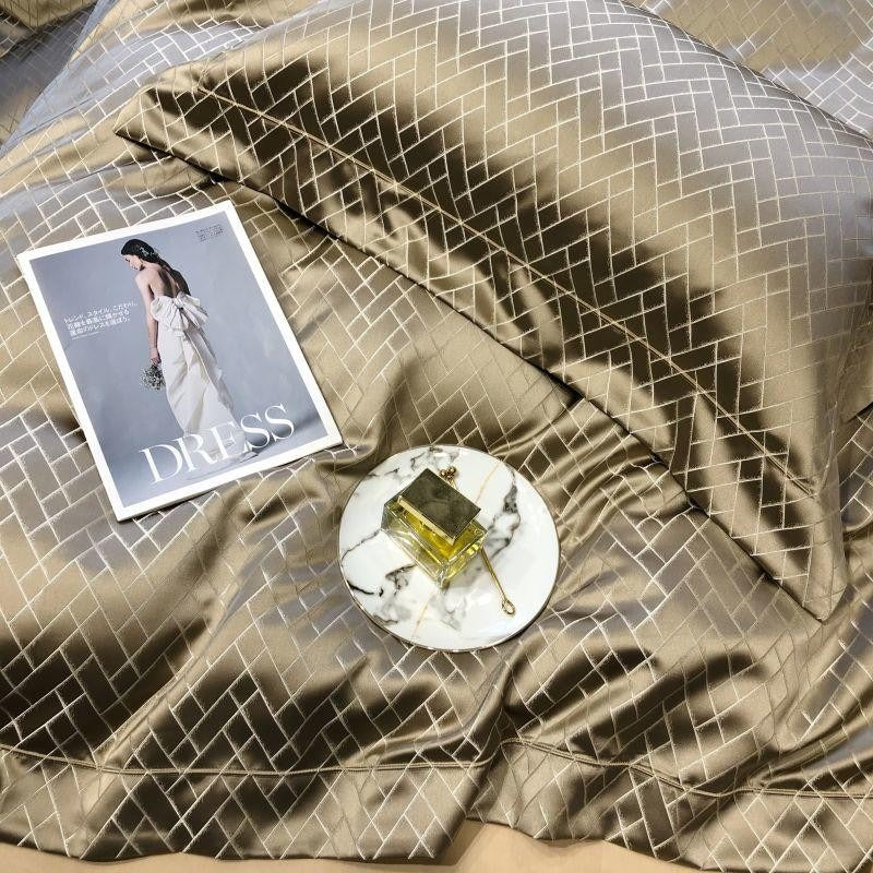 Talia Gold Cotton Satin Duvet Cover Set Duvet Cover Set - Venetto Design Venettodesign.com
