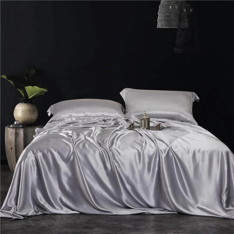 Eloise Sonic Silver Luxury Pure Mulberry Silk Bedding Set Duvet Cover Set - Venetto Design Venettodesign.com