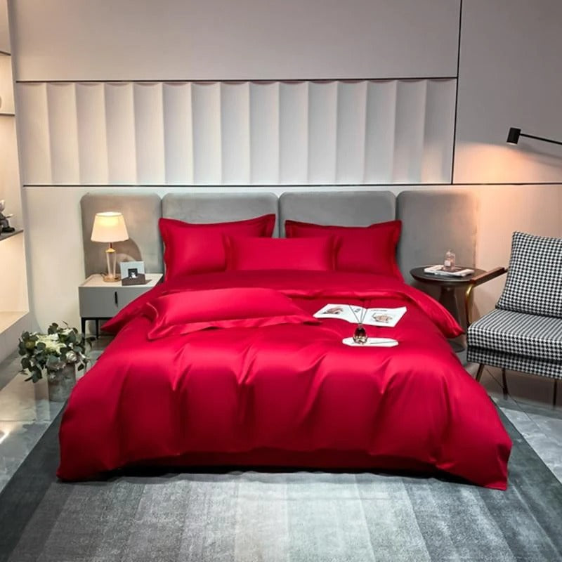 Neo Red Silky Cotton Duvet Cover Set Duvet Cover Set - Venetto Design Twin / Flat Sheet / 4 Pieces Venettodesign.com