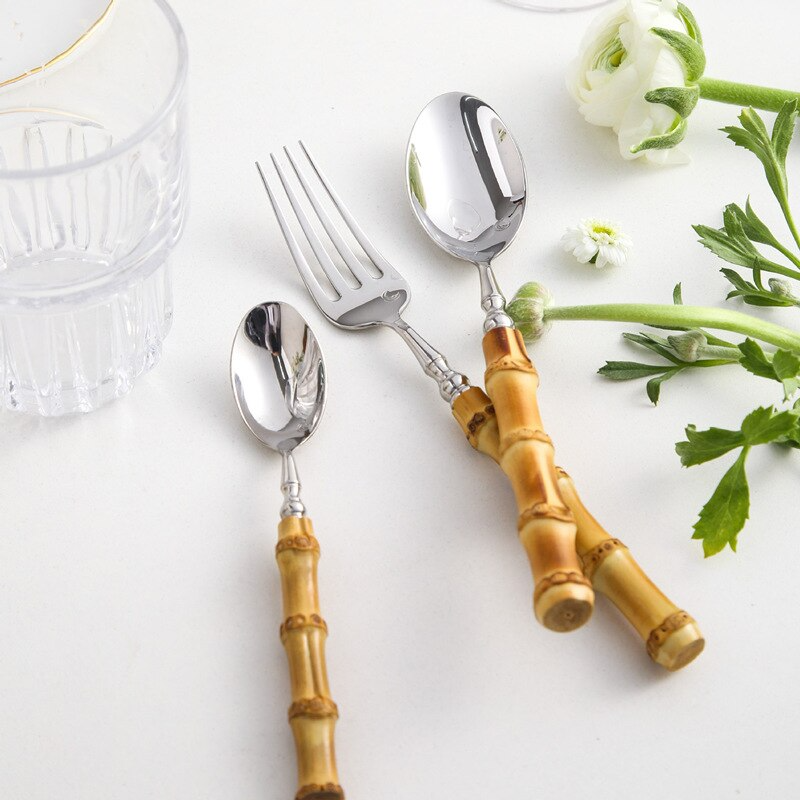 Arashiyama Natural Bamboo Stainless Steel Cutlery Set Cutlery - Venetto Design Venettodesign.com