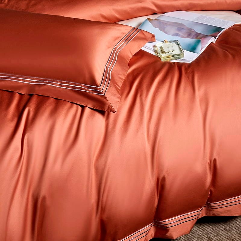 Leila Orange Embroidered Edge Egyptian Cotton Duvet Cover Set Duvet Cover Set - Venetto Design Venettodesign.com