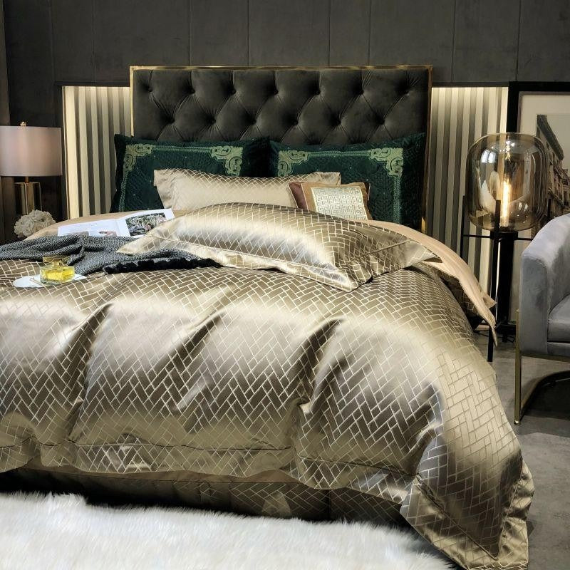 Talia Gold Cotton Satin Duvet Cover Set Duvet Cover Set - Venetto Design Venettodesign.com