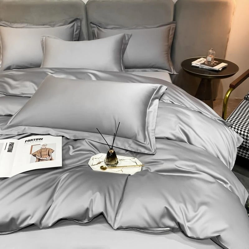 Neo Light Grey Silky Cotton Duvet Cover Set Duvet Cover Set - Venetto Design Venettodesign.com