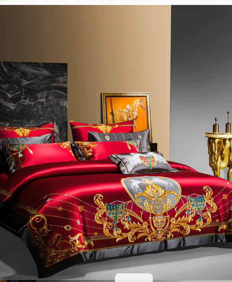 Niki Red Egyptian Cotton Embroidered Duvet Cover Set Duvet Cover Set - Venetto Design Venettodesign.com