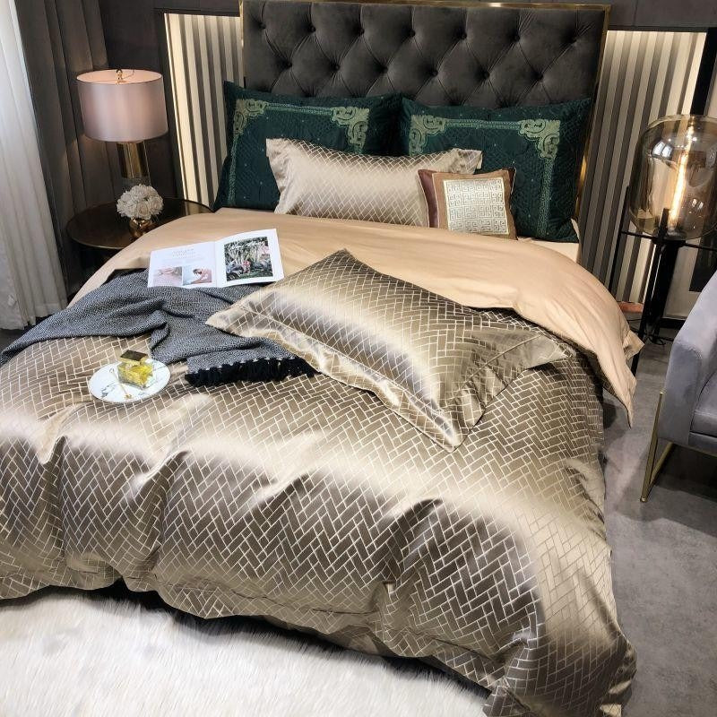 Talia Gold Cotton Satin Duvet Cover Set Duvet Cover Set - Venetto Design Venettodesign.com