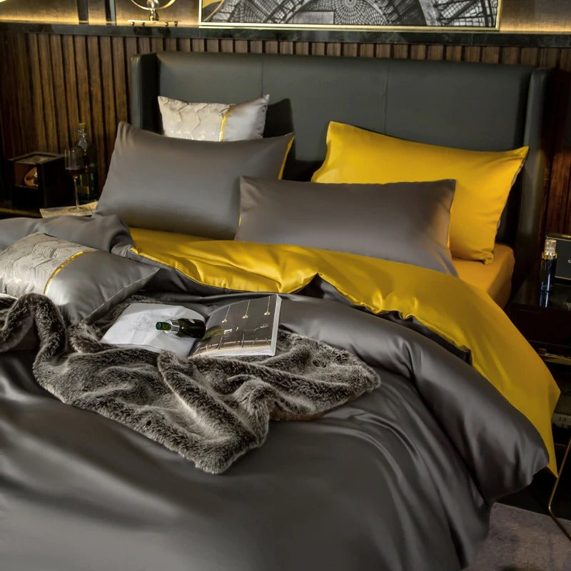 Shemir Grey Gold Reversible Egyptian Cotton Duvet Cover Set Duvet Cover Set - Venetto Design Venettodesign.com