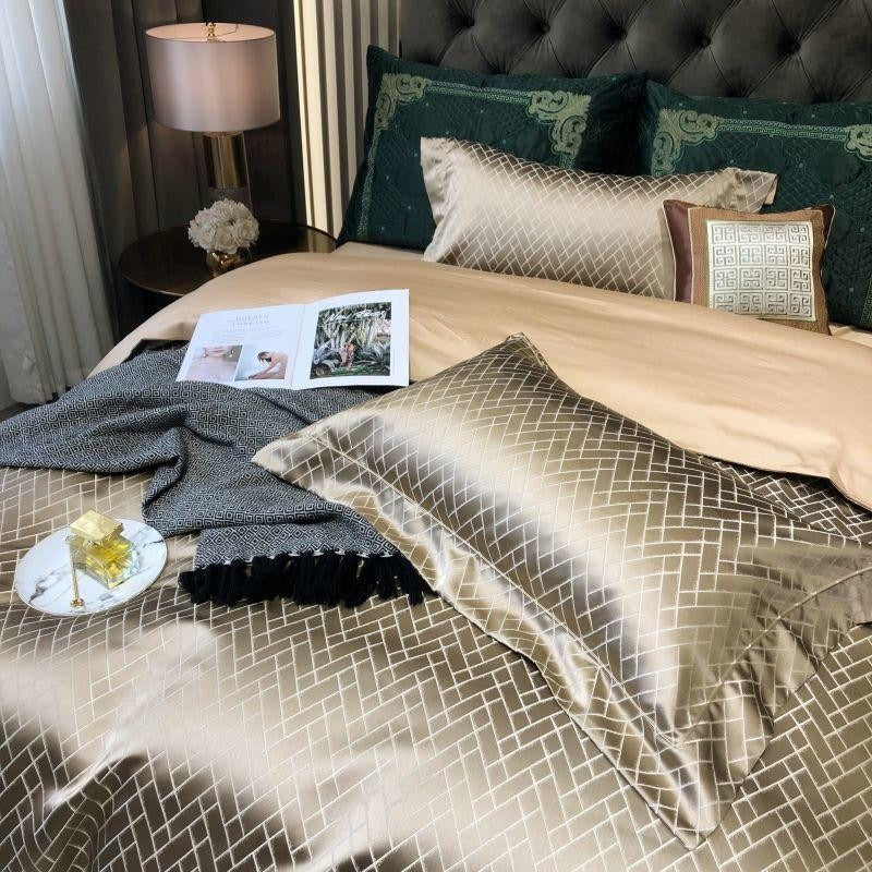 Talia Gold Cotton Satin Duvet Cover Set Duvet Cover Set - Venetto Design Venettodesign.com