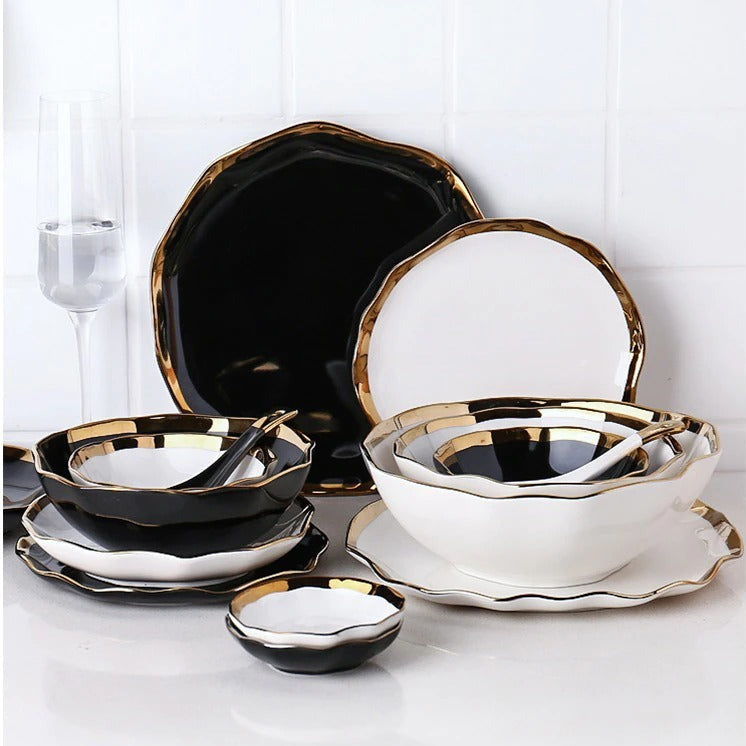 Nora Black White Luxury Dinnerware Set Plate - Venetto Design Venettodesign.com