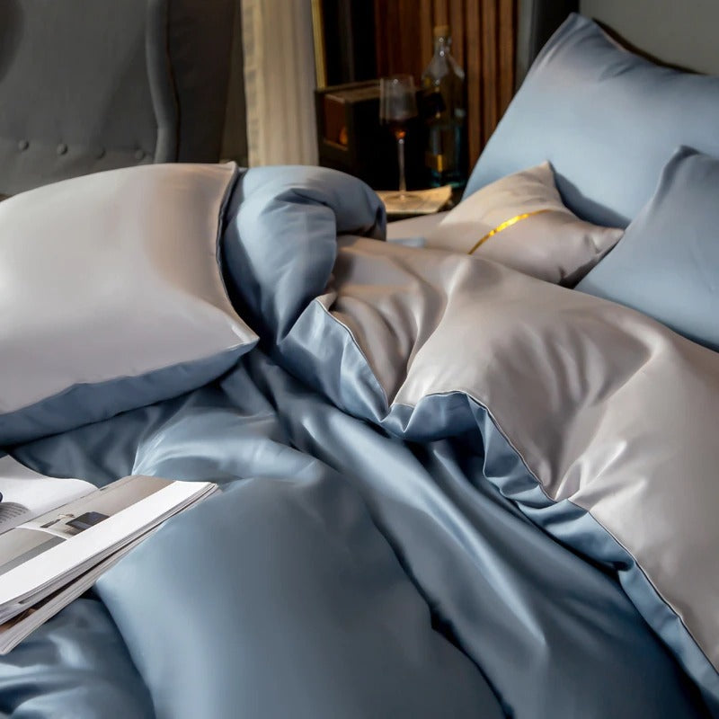 Shemir Sky Blue Silver Reversible Egyptian Cotton Duvet Cover Set Duvet Cover Set - Venetto Design Venettodesign.com