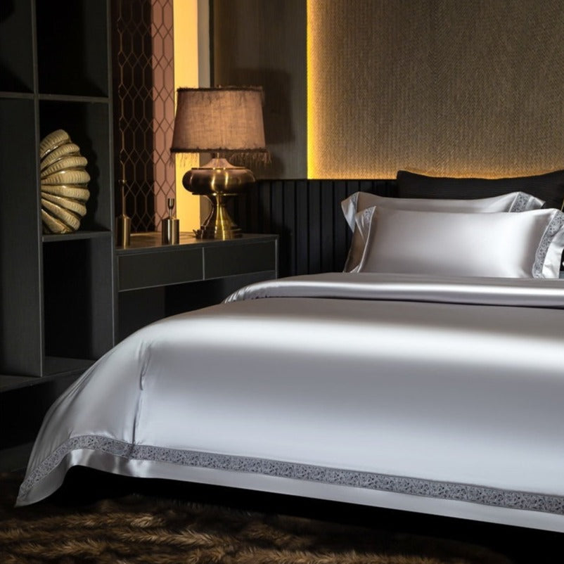 Willa Silver Modern Satin Egyptian Cotton Bedding Set