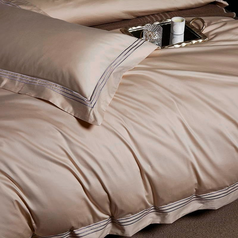 Leila Kilim Beige Embroidered Edge Egyptian Cotton Duvet Cover Set Duvet Cover Set - Venetto Design Venettodesign.com