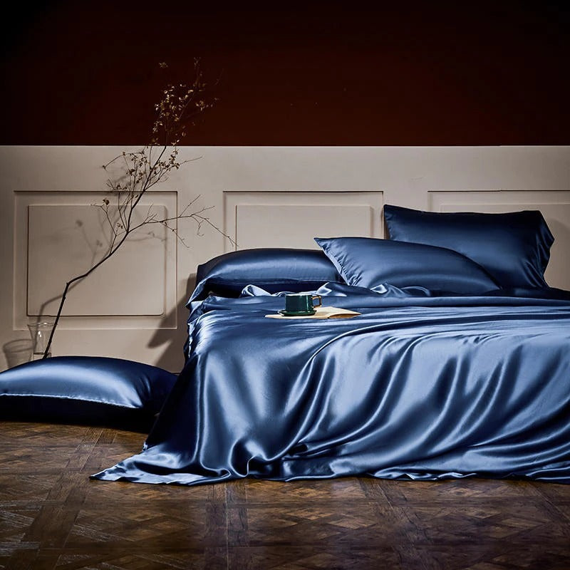 Royalis Prussian Blue Luxury Pure Mulberry Silk Bedding Set Duvet Cover Set - Venetto Design Queen / 2 Pillowcases Venettodesign.com