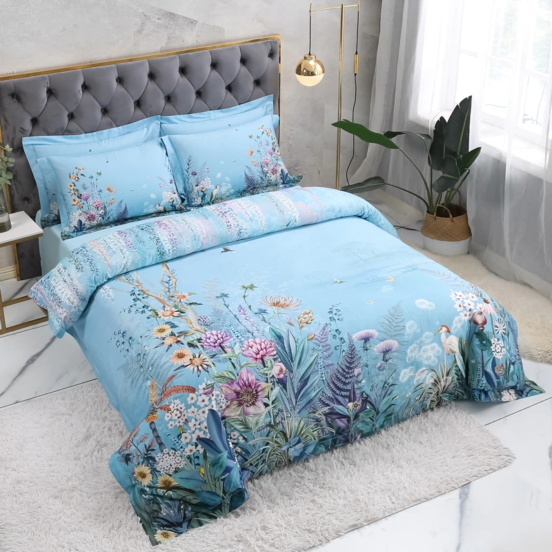 Gianna Sky Blue Egyptian Cotton Duvet Cover Set Duvet Cover Set - Venetto Design Venettodesign.com