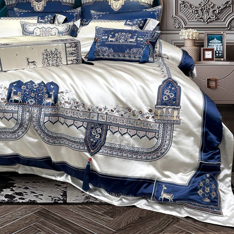 Giorgio Luxury Embroidered Tassel Duvet Cover Set Duvet Cover Set - Venetto Design Venettodesign.com
