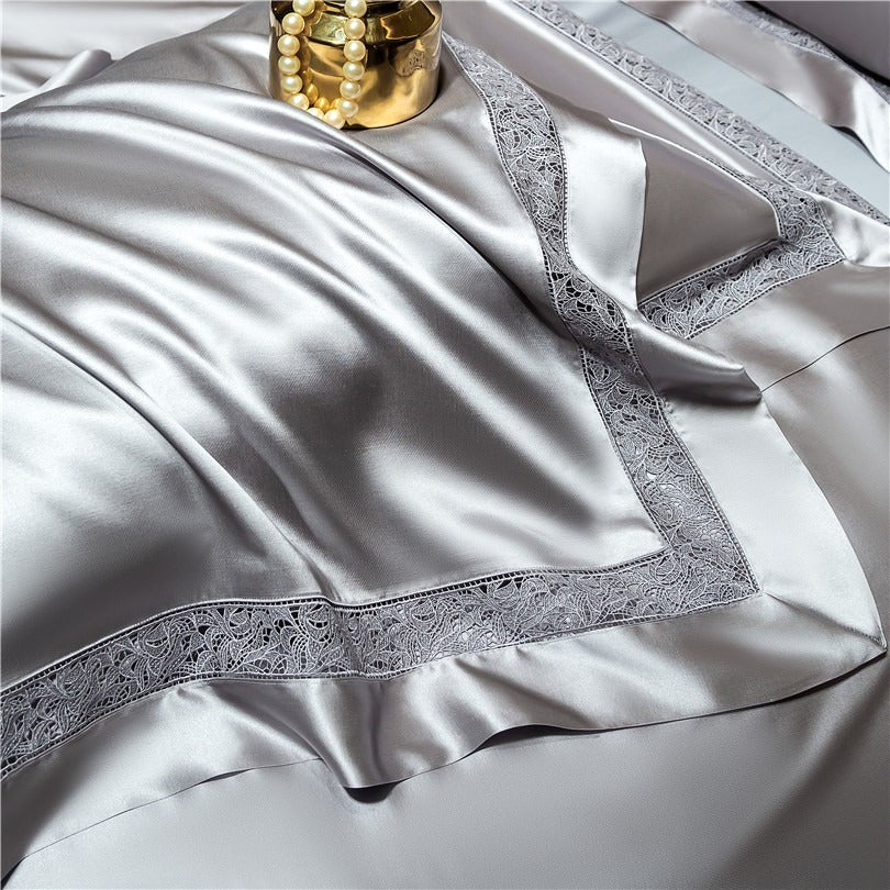 Willa Silver Modern Satin Egyptian Cotton Bedding Set